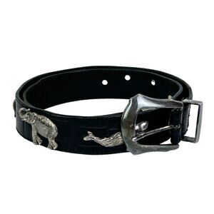 Honest by Brighton Animal Concho Belt Safari Black Silver Croc Embossed Zebra 30
